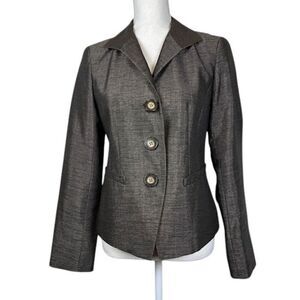 Lafayette 148 Virgin Wool Blend Metallic Bronze Black Blazer 3 Button Size 2